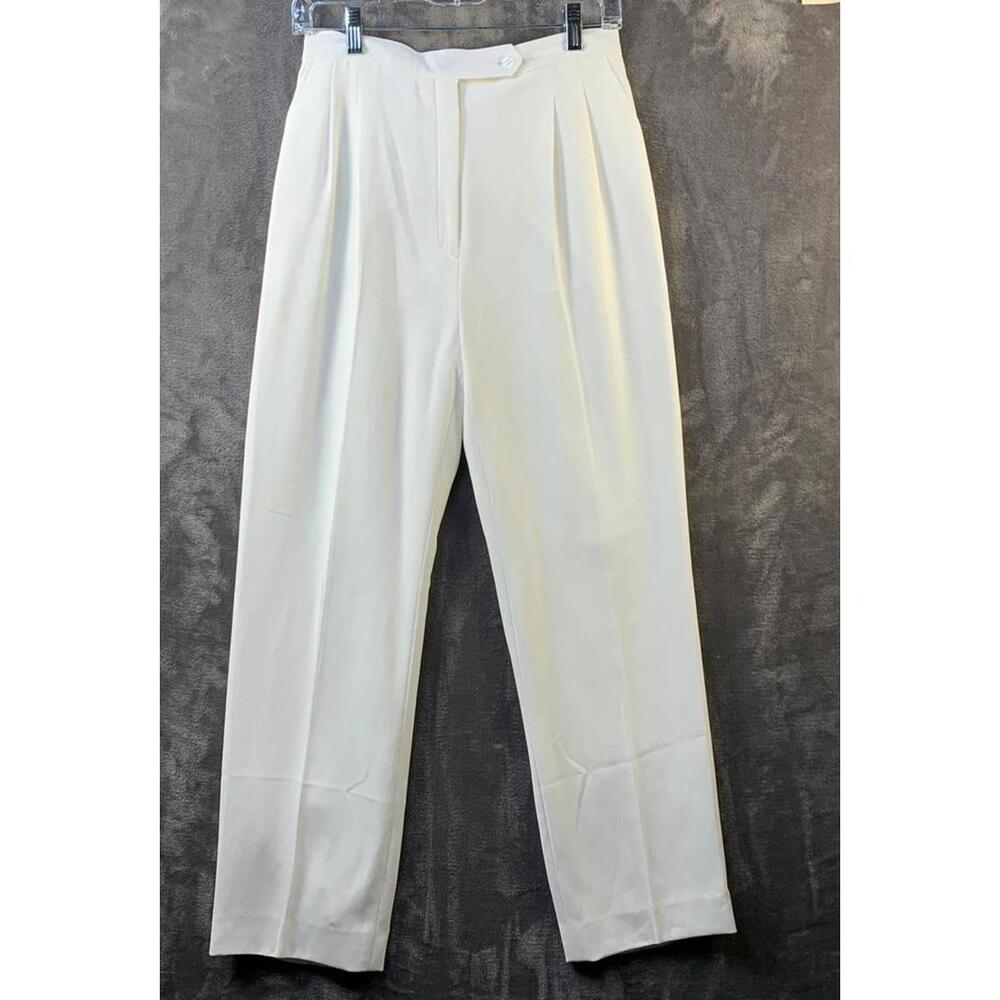Vintage Crepe wool White Women's Pleated Trousers with wide leg